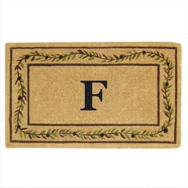 Nedia Home Nedia Home 02228F Heavy Duty Coco Mat 22 x 36 In. Olive Branch Border Monogrammed F O2228F